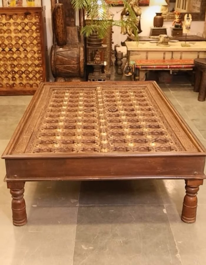 Traditional Brass Inlay Wooden Coffee Table