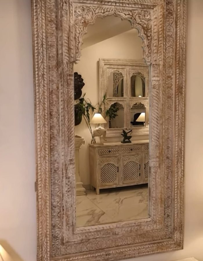 Hand-Carved Mughal Arch Wall Mirror